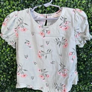 Sage green‎ Copper Key Floral Blouse with Puff Sleeves